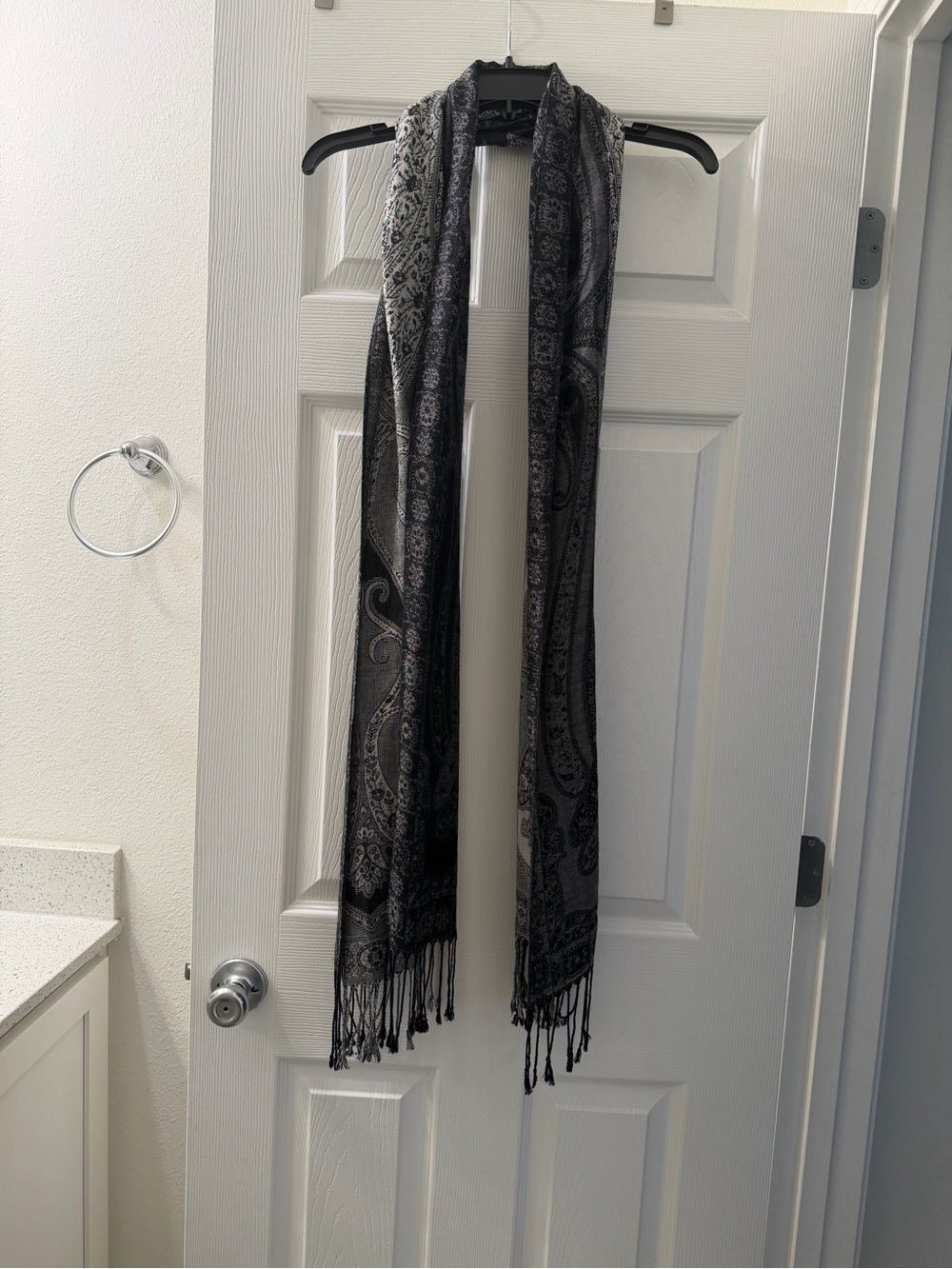 Black & Gray Paisley Fringe Scarf